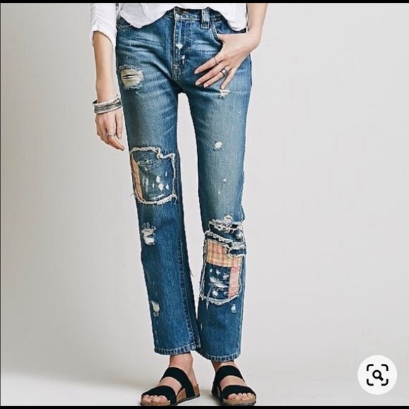 Free People Patched Distress Boyfriend Jeans - Picture 4 of 15